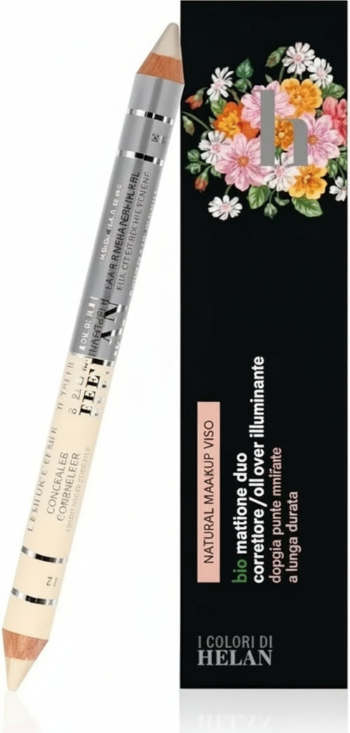 Helan I Colori di Helan - Bio Matitone 2in1 Light Silver, Correttore Imperfezioni + Illuminante Viso Make Up Naturale, Matita Doppia Punta Morbida Nutriente con Vitamina E, Trucchi Makeup Lunga Durata
