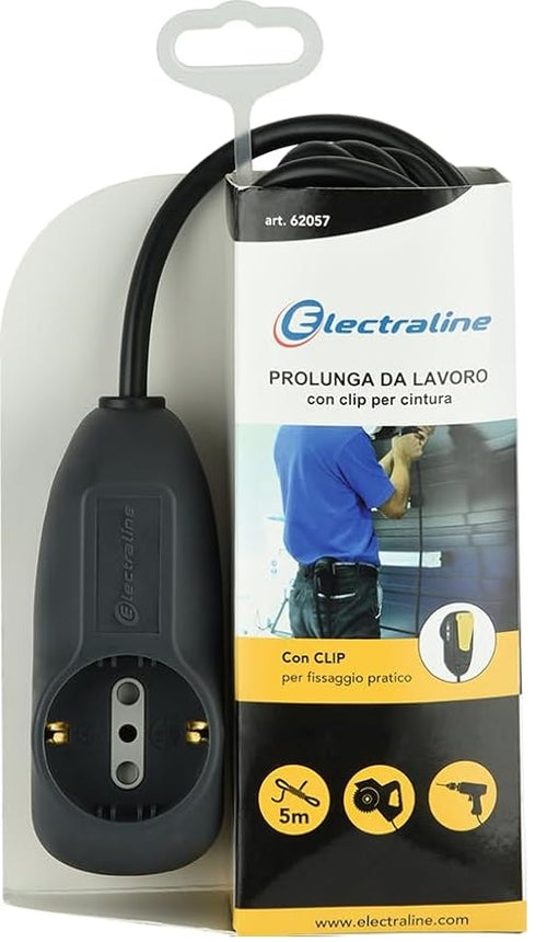 ELECTRALINE - PROLUNGA C/CLIP CINTURA 5M SCHK/10A 2BIV