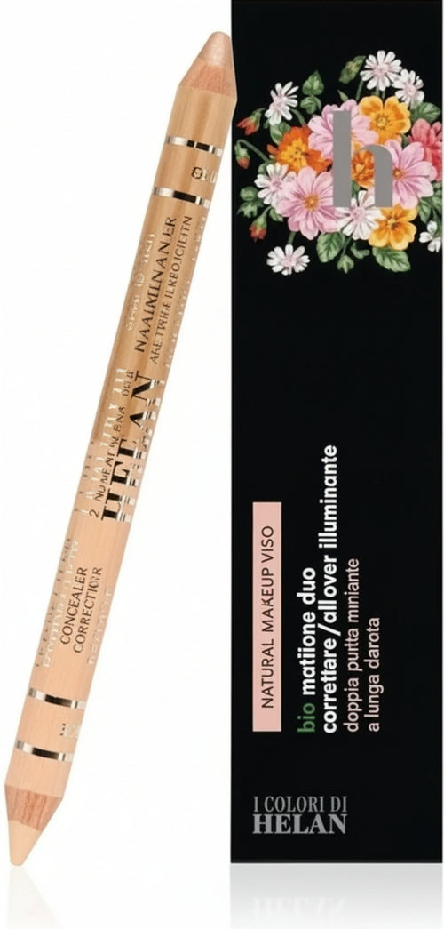 Helan I Colori di Helan - Bio Matitone 2in1 Dark Bronze, Correttore Imperfezioni + Illuminante Viso Make Up Naturale, Matita Doppia Punta Morbida Nutriente con Vitamina E, Trucchi Makeup Lunga Durata