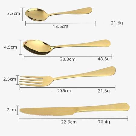 Servizio di posate in acciaio inox dorate 24 pezzi per 6 persone