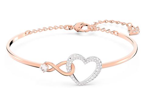 SWAROVSKI - Bracciale rigido Swarovski Infinity Infinito e cuore, Bianco, Mix di finiture