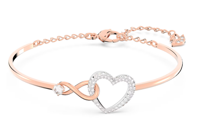SWAROVSKI - Bracciale rigido Swarovski Infinity Infinito e cuore, Bianco, Mix di finiture