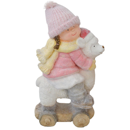 Bimba su alpaca h 52 cm decorazione natalizia in poliresina rosa e bianco statuina