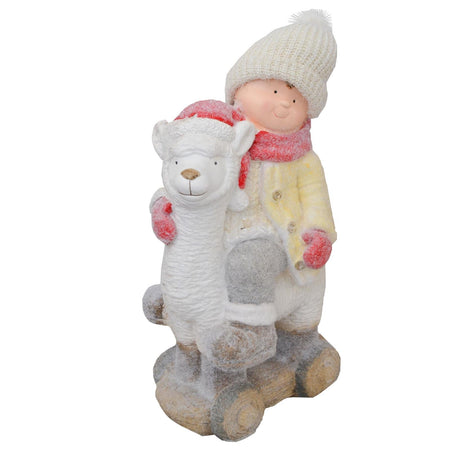 Bimbo su alpaca h 52 cm decorazione natalizia in poliresina beige e bianco statuina