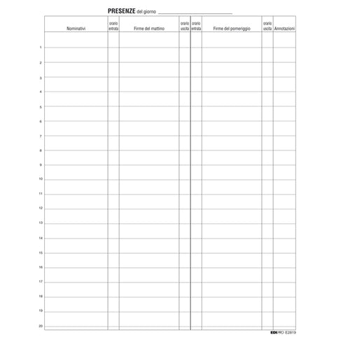 Registro Firme Presenze Al Lavoro 31X24 100Pag. E2819