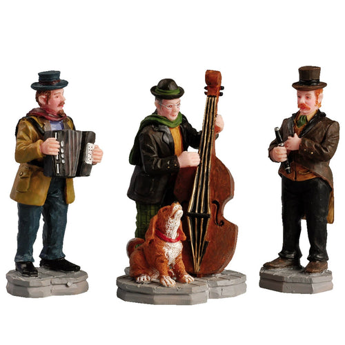 Musicisti Trio da strada, personaggi per villaggio di Natale in poliresina