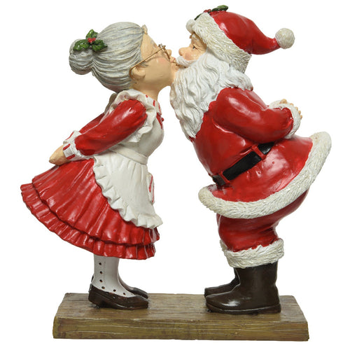Statuetta con babbo natale e Mamma natale che si baciano decorazione per interno h 20 cm