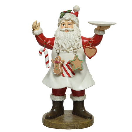 Statuetta con babbo natale pasticcere con piatto e biscotti decorazione per interno h 23 cm