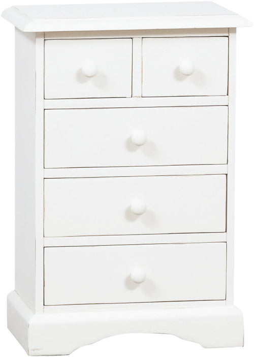 Biscottini Biscottini Comodino Country 5 Cassetti Legno Tiglio Bianco Anticato 51x30x74