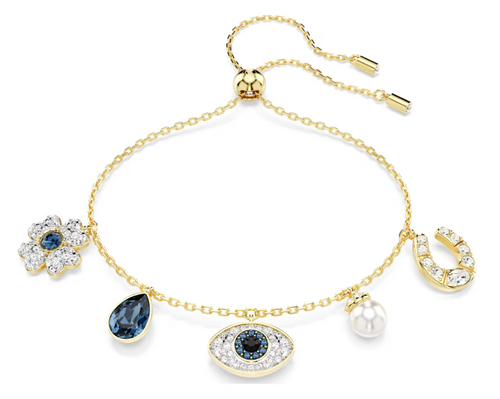 SWAROVSKI - Bracciale Symbolica Quadrifoglio evil eye ferro di cavallo Blu Placcato color oro