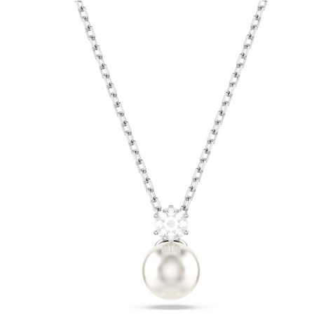 SWAROVSKI - Collana con Pendente Matrix Crystal Pearl, Taglio Round, Bianco, Placcato rodio