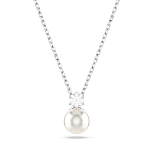SWAROVSKI - Collana con Pendente Matrix Crystal Pearl, Taglio Round, Bianco, Placcato rodio