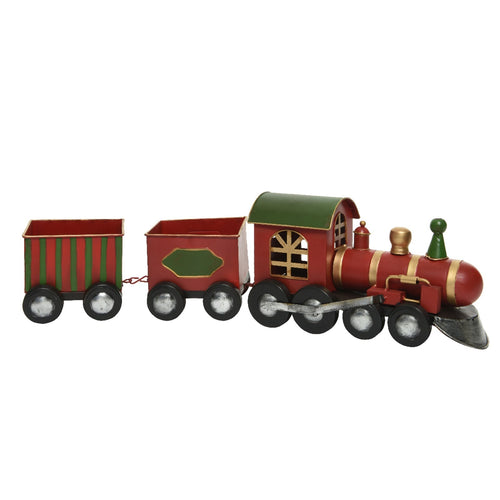 Trenino in ferro decorazione per villaggio di Natale rosso da 58 cm