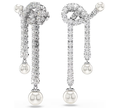 SWAROVSKI - Orecchini pendenti Matrix Crystal Pearl, Taglio Round, Bianchi, Placcato rodio