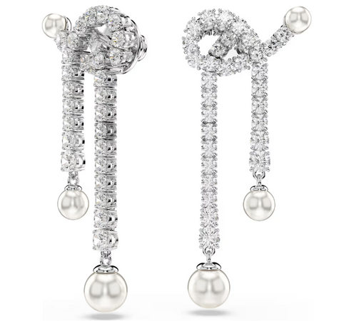 SWAROVSKI - Orecchini pendenti Matrix Crystal Pearl, Taglio Round, Bianchi, Placcato rodio
