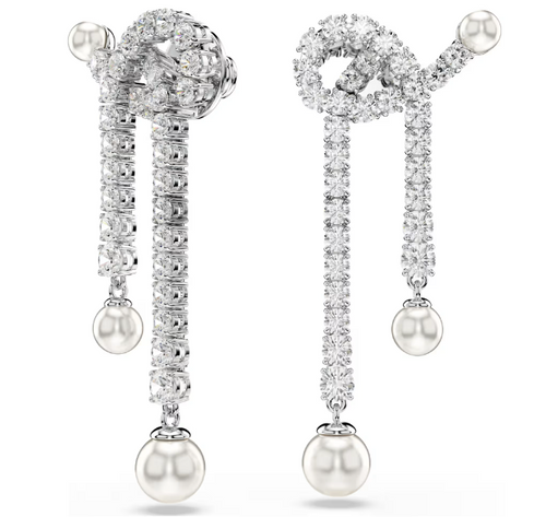 SWAROVSKI - Orecchini pendenti Matrix Crystal Pearl, Taglio Round, Bianchi, Placcato rodio