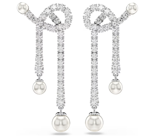 SWAROVSKI - Orecchini pendenti Matrix Crystal Pearl, Taglio Round, Bianchi, Placcato rodio