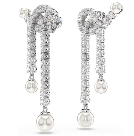 SWAROVSKI - Orecchini pendenti Matrix Crystal Pearl, Taglio Round, Bianchi, Placcato rodio