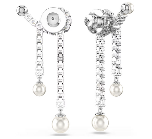 SWAROVSKI - Orecchini pendenti Matrix Crystal Pearl, Taglio Round, Bianchi, Placcato rodio