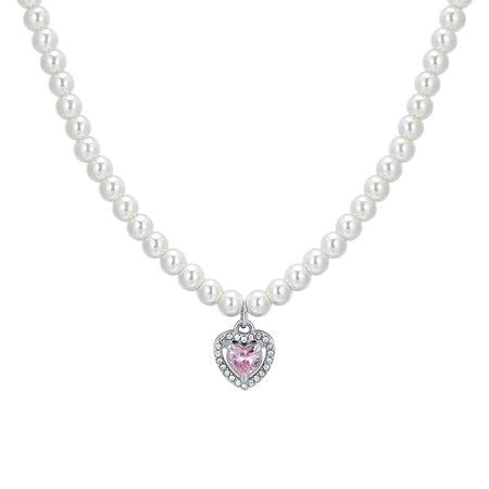 Luca Barra - Collana donna perle e cuore zircone rosa