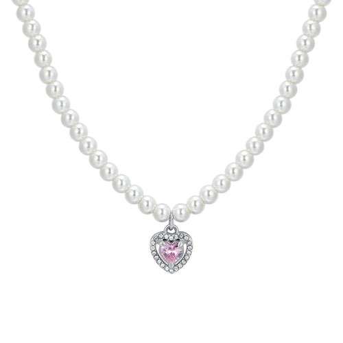 Luca Barra - Collana donna perle e cuore zircone rosa