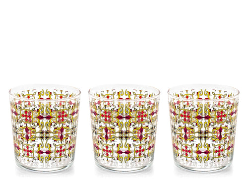 Set 3 bicchieri zafira in vetro decorato cl35