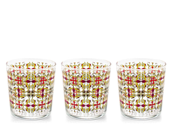 Set 3 bicchieri zafira in vetro decorato cl35