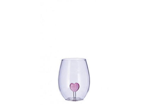 Bicchiere in vetro con figura 3d cuore rosa