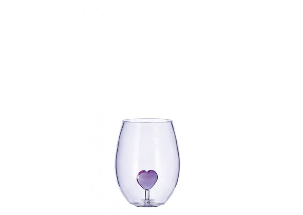 Bicchiere in vetro con figura 3d  cuore lilla