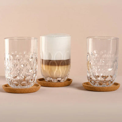 set 3 bicchieri Leonardo in vetro con sottobicchieri 390 ml