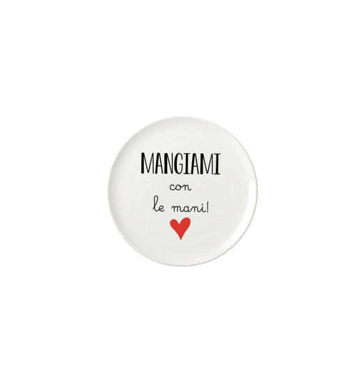 Piatto pizza in ceramica 32 cm con scritta mangiami con le mani