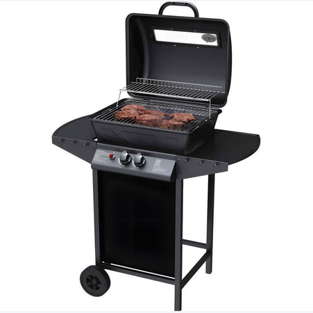 Barbecue a gas a 2 Fuochi John in acciaio nero con ruote