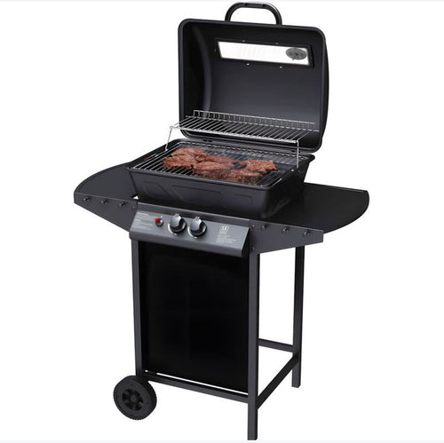 Barbecue a gas a 2 Fuochi John in acciaio nero con ruote