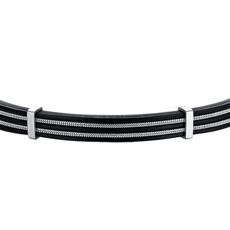 Luca Barra - Bracciale uomo in cuoio nero con elementi in acciaio