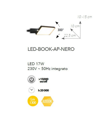 Applique da parete per interno 17W a led orientabile nera FOLIO
