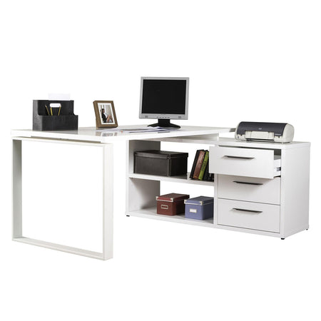 Scrivania angolare con cassettiera bianco laccato da ufficio 170 cm "Made in Italy"