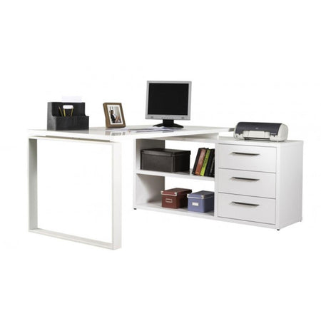 Scrivania angolare con cassettiera bianco laccato da ufficio 170 cm "Made in Italy"