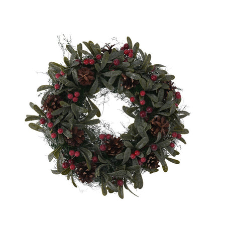 Ghirlanda retro porta natalizio con bacche e pigne Ø 34 cm