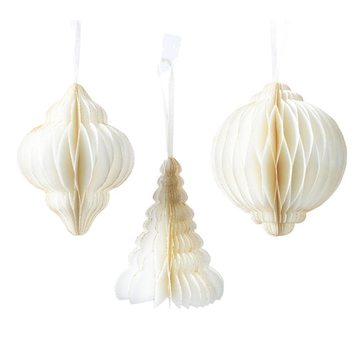 Pendaglio oro e bianco decorazione natalizia, 3 pezzi