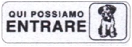 CARTELLINO ADESIVO QUI POSSIAMO ENTRARE CANE 15X5CM*
