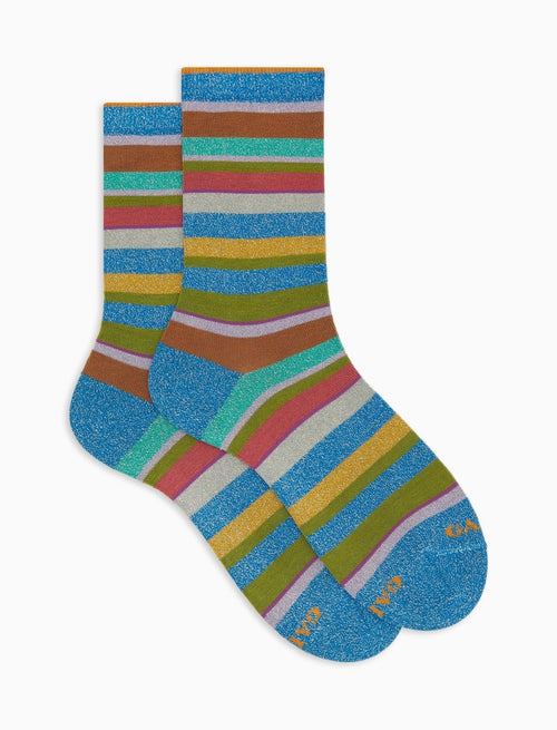 Gallo Calze donna corte cotone righe multicolor lurex blu