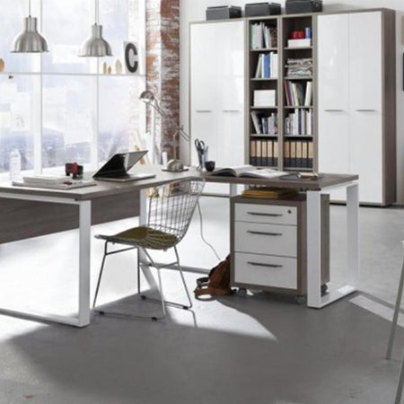 Libreria larga con 2 ante e 2 cassetti in legno da ufficio e cameretta arredamento "Made in Italy"