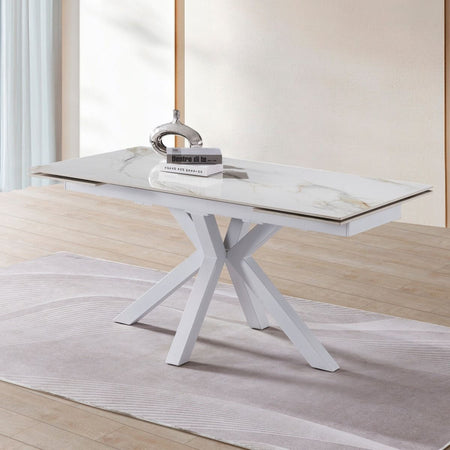 Tavolo "Betelgeuse" con gambe in metallo e piano in ceramica, design moderno, 160/240 x 110 x h 76 cm