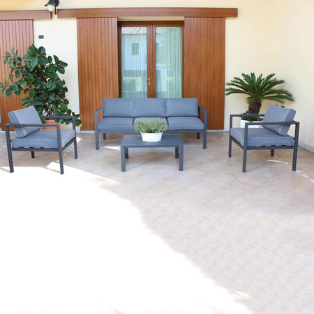 Salottino moderno per esterno "Ibiza" in alluminio con cuscini da giardino e veranda