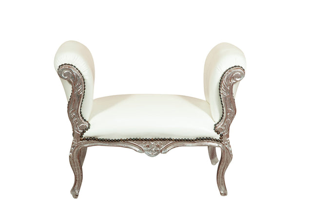 Biscottini Biscottini Panchetta Luigi XVI Faggio Massello Intagliata Argento 92x47x68 Pelle