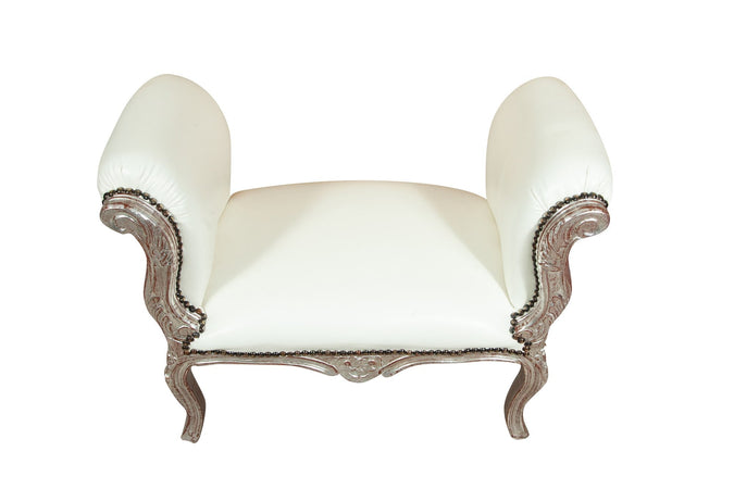 Biscottini Biscottini Panchetta Luigi XVI Faggio Massello Intagliata Argento 92x47x68 Pelle