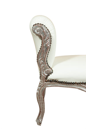 Biscottini Biscottini Panchetta Luigi XVI Faggio Massello Intagliata Argento 92x47x68 Pelle