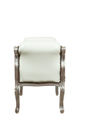 Biscottini Biscottini Panchetta Luigi XVI Faggio Massello Intagliata Argento 92x47x68 Pelle