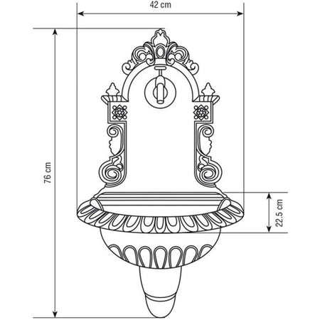 FONTANA IN GHISA DA PARETE NERO CON RUBINETTO H 75 CM PER ESTERNI