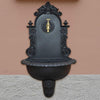 Fontana in ghisa da parete nera con rubinetto h 75 cm per esterni